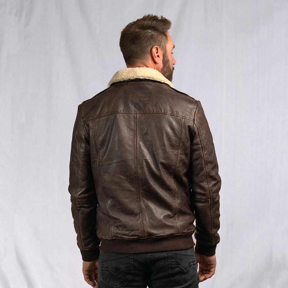 Men Brown Flight Fur Airforce Pilot G-2 Bomber Leather Jacket