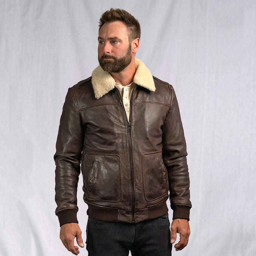 Brown Flight Fur Airforce Pilot G-2 B3 Bomber Leather Jacket