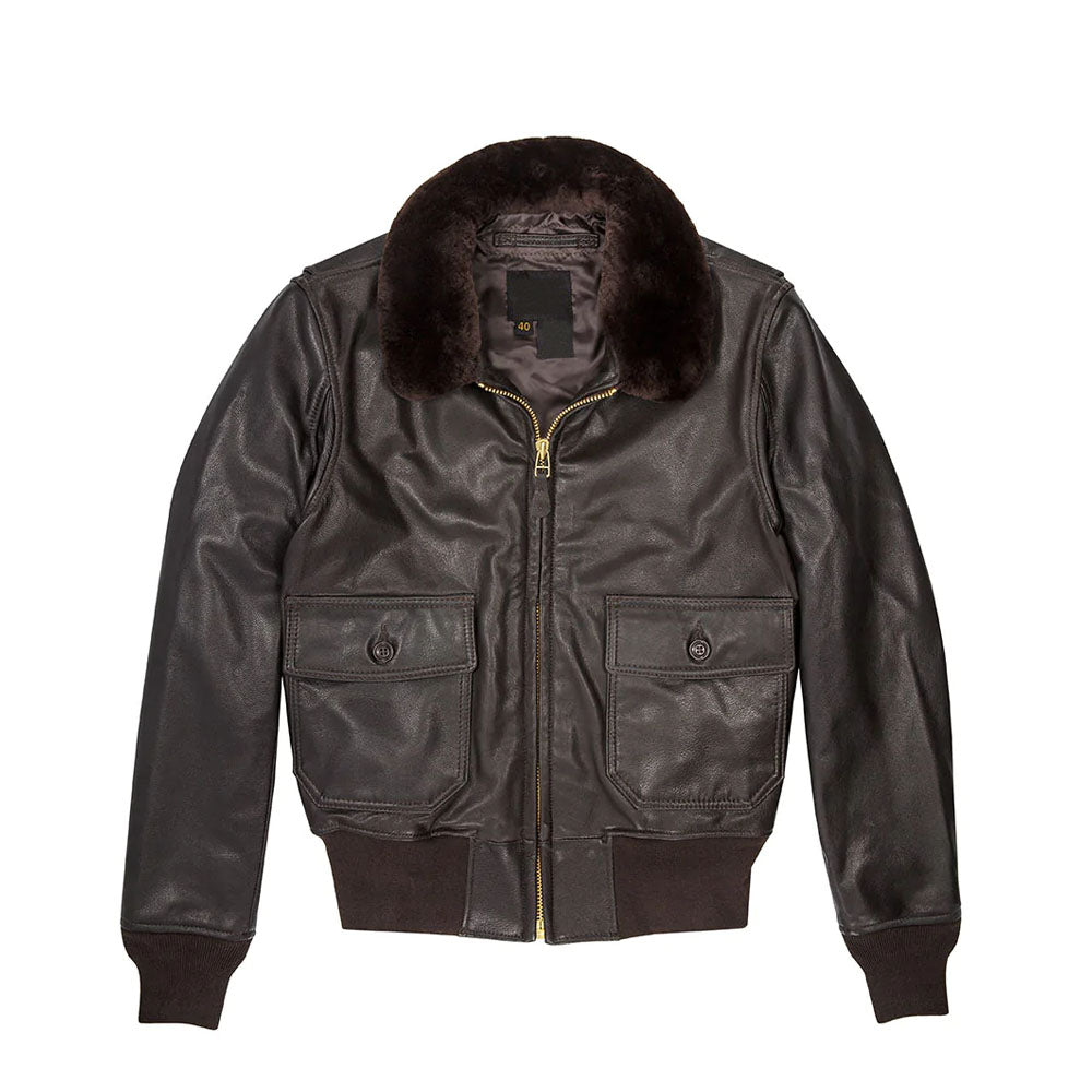 Men Military Airforce Fur Collar G-2 Flight B3 Brown Bomber Leather Jacket
