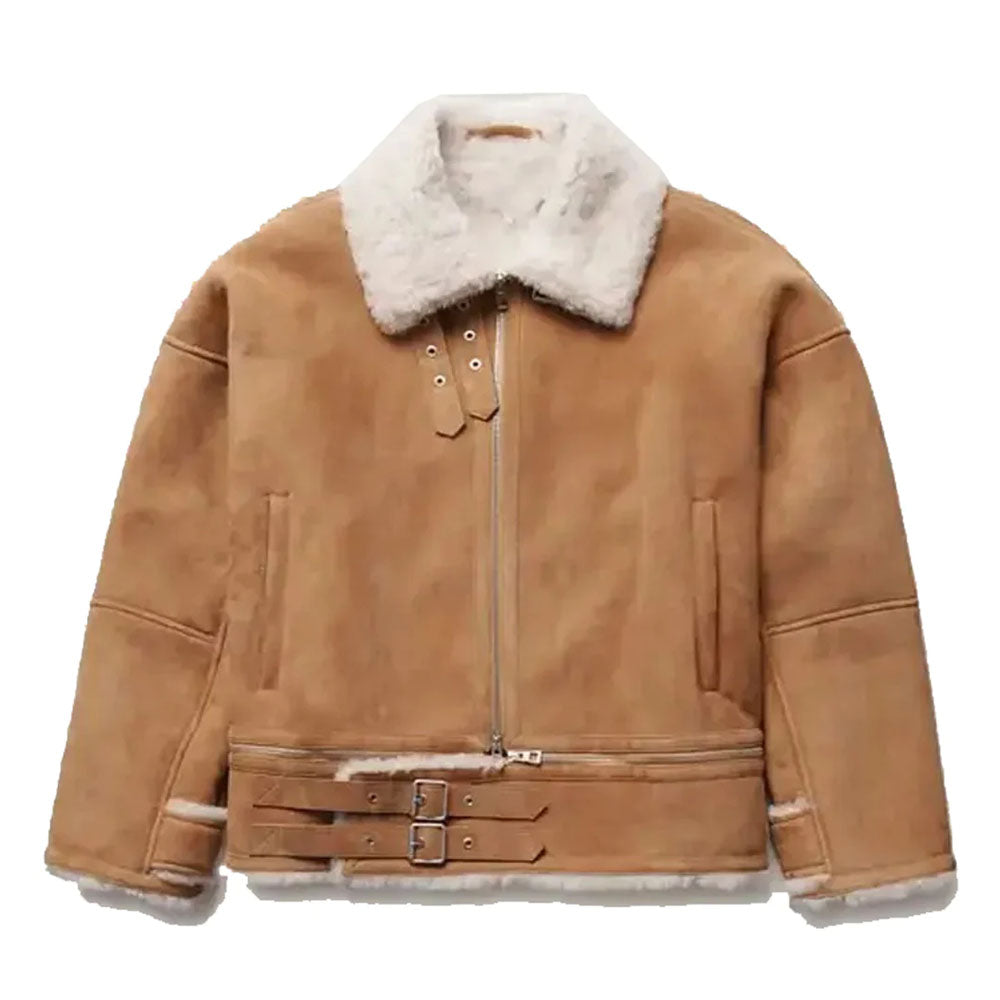 Aviator Flight B3 Bomber Sheepskin Pilot Brown Shearling Leather Jacket