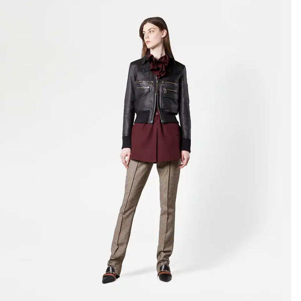 Women's Aviator Shearling Sheepskin Biker Leather Trucker Jacket