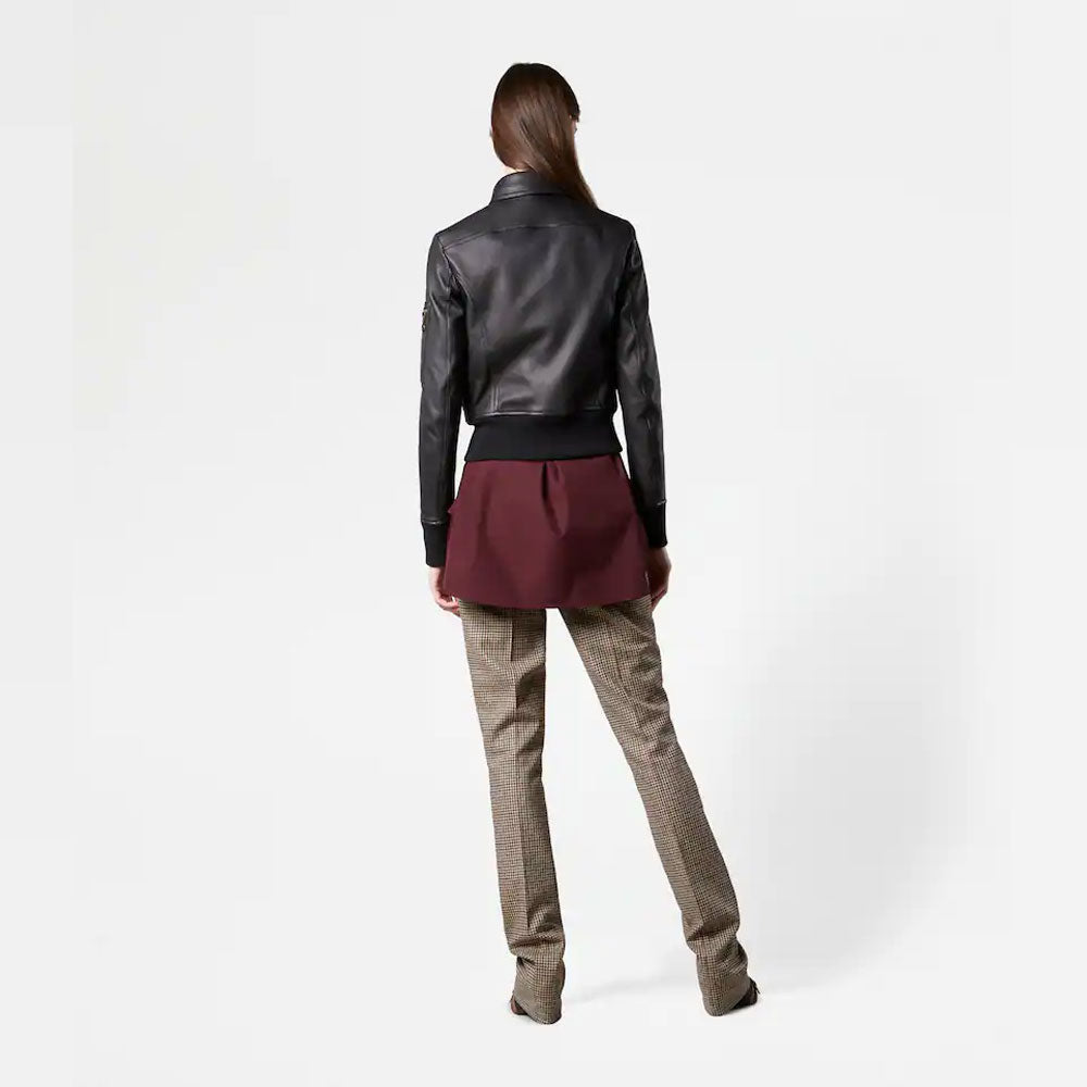 Black Aviator Shearling Sheepskin Biker Leather Trucker Jacket