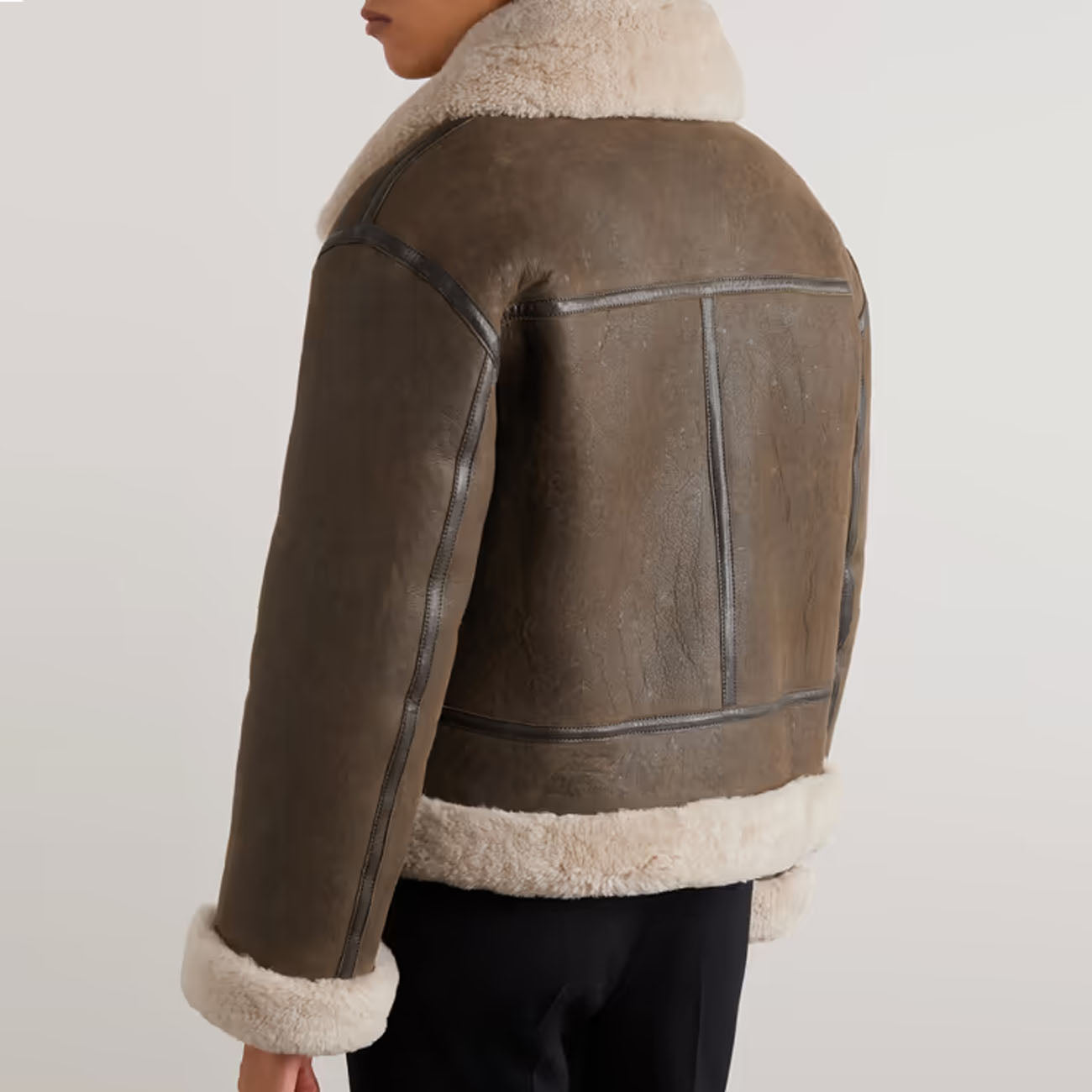 Men Sheepskin RAF Aviator Flight Brown Shearling Leather Jacket