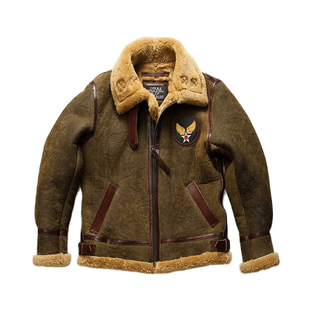 Mens Double Tone Classic Vintage B3 Sheepskin Flight Jacket