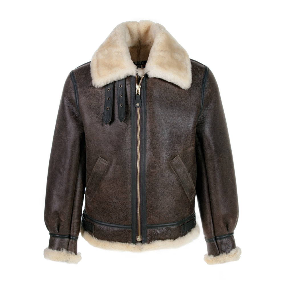 Mens Vintage Brown B3 RAF Aviator Sheepskin Shearling Bomber Jacket