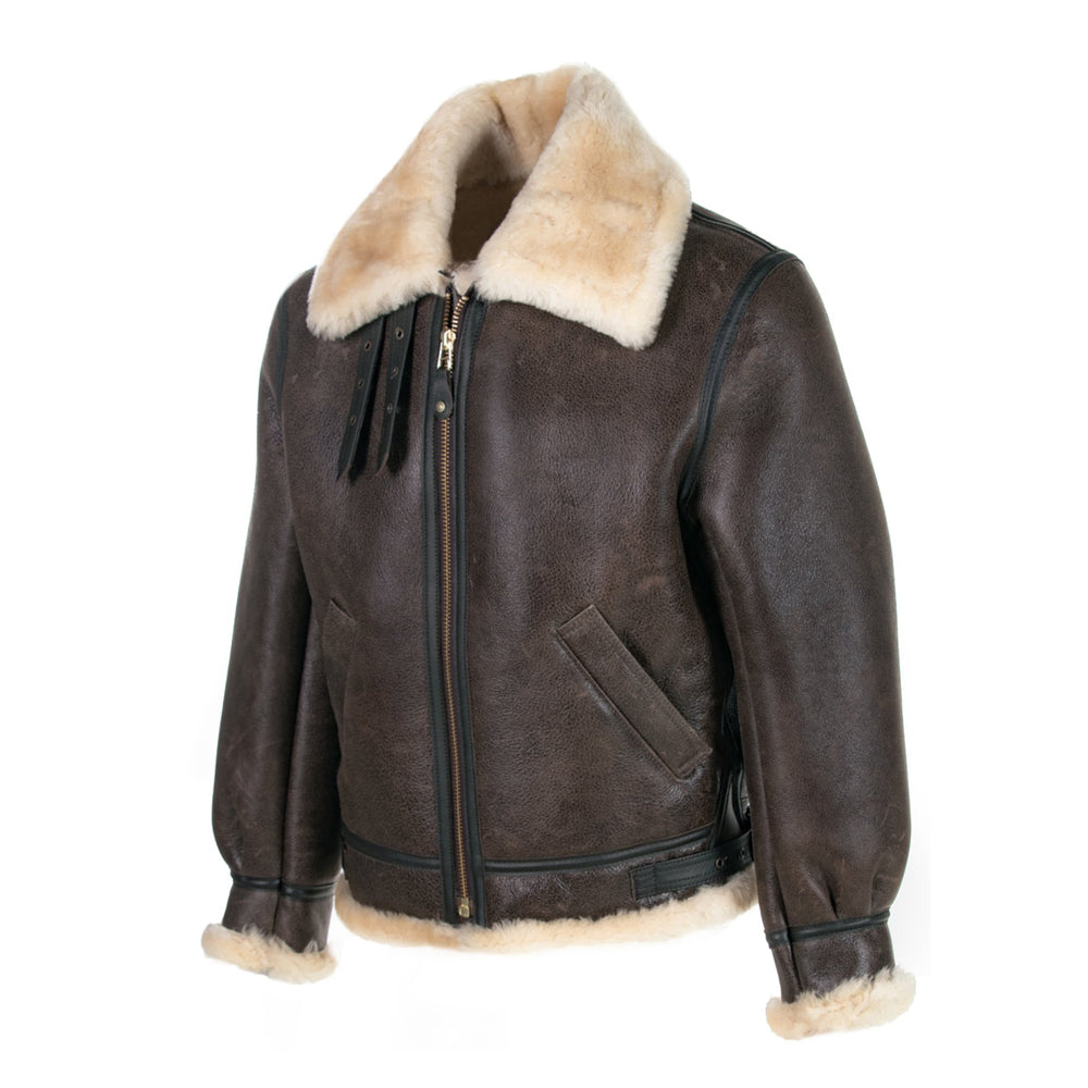 Mens Vintage Brown B3 RAF Aviator Sheepskin Shearling Bomber Jacket