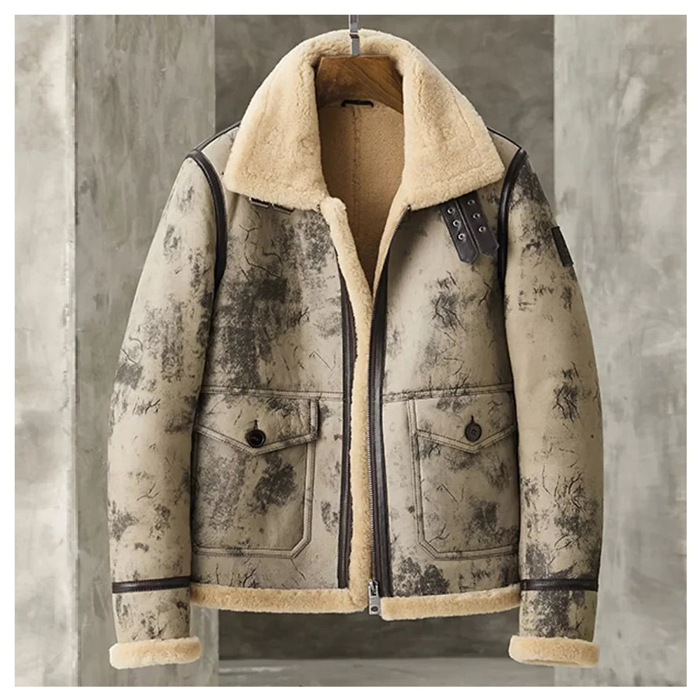 New Men 2023 B3 RAF Sheepskin Shearling Flight Leather Bomber Jacket