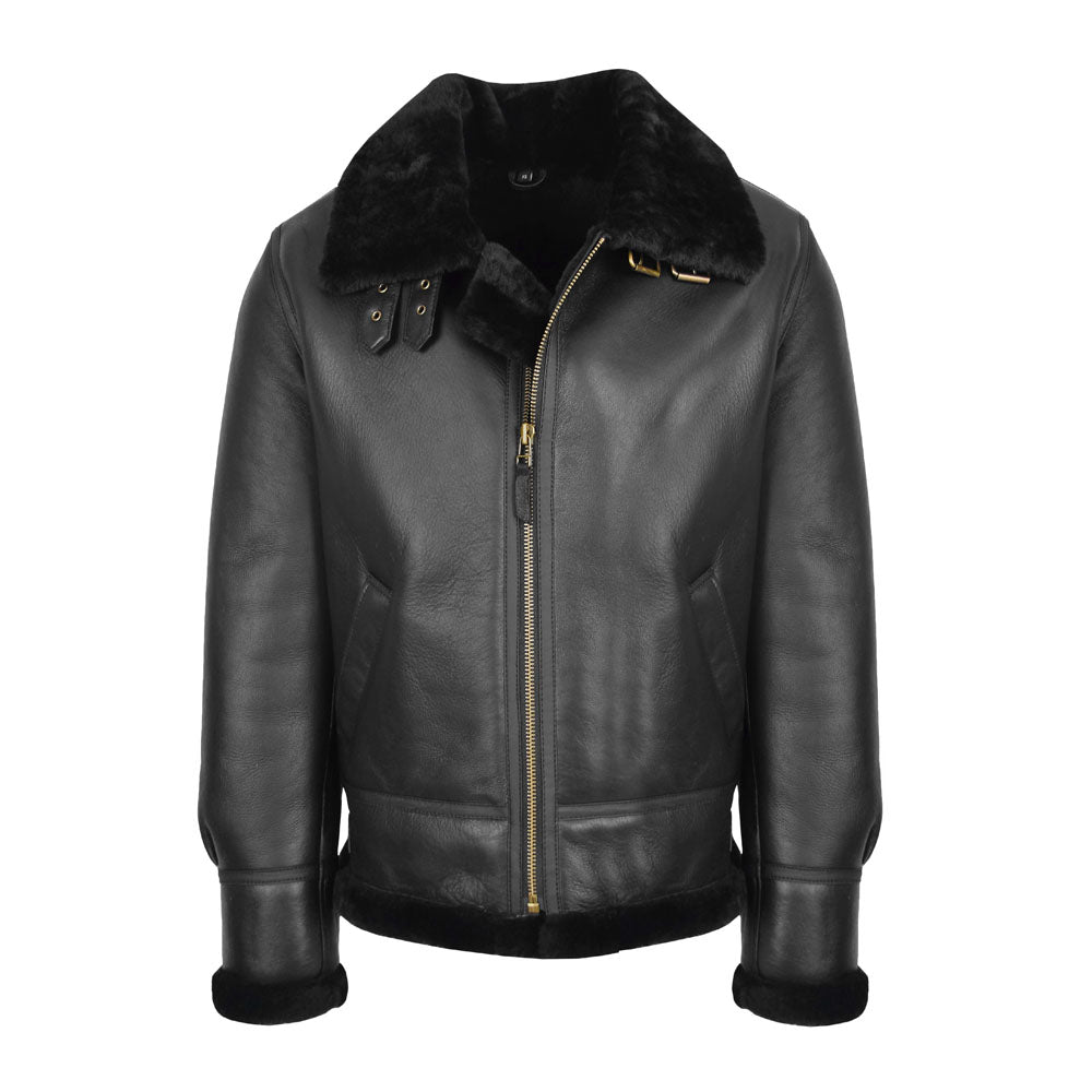 Men Sheepskin Flying B3 Classic Original Shearling Black Leather Jacket