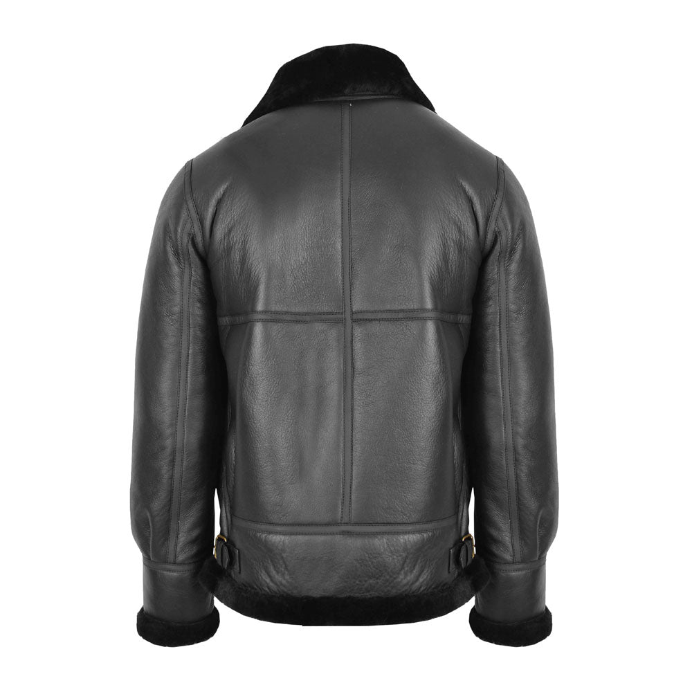 Men Sheepskin Flying B3 Classic Shearling Black Leather Jacket