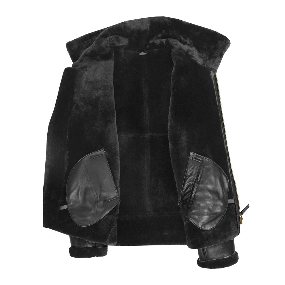 Men Sheepskin Classic Original Shearling Black Leather Jacket