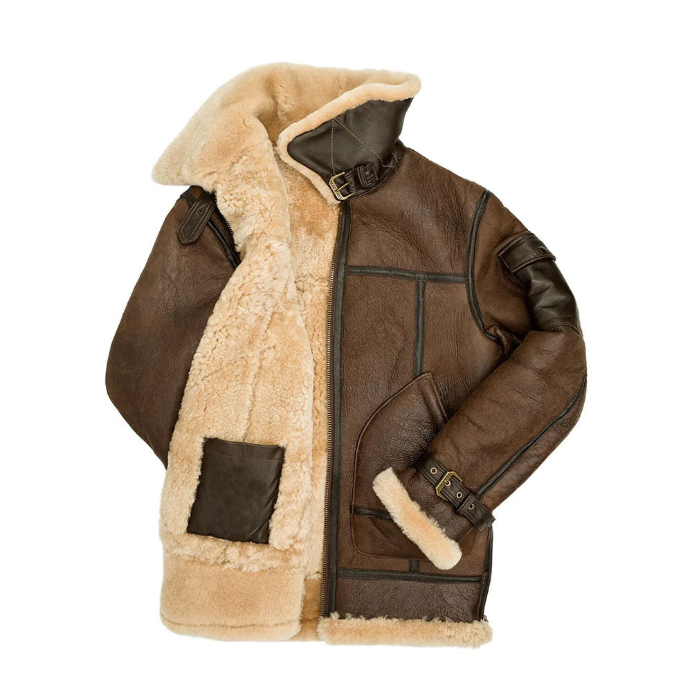 Sheepskin Flying Aviator B3 Brown Shearling Leather Jacket