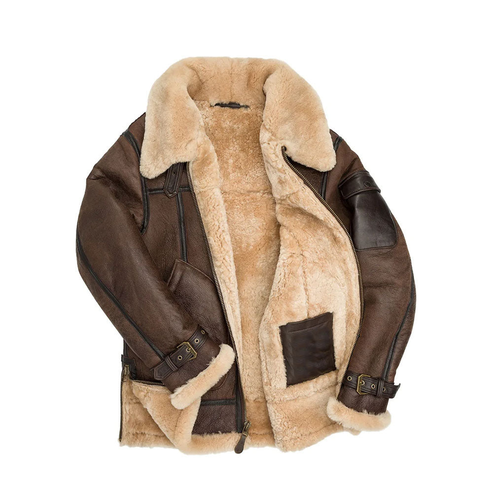 Sheepskin Flying Aviator Bomber B3 Brown Leather Jacket