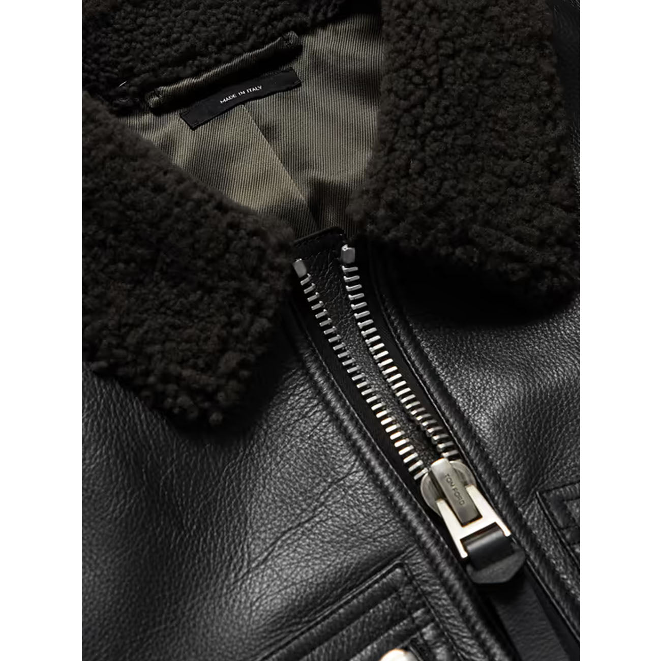 Black leather jacket with fur collar, 
Sheepskin bomber jacket, 
Men's aviator jacket.