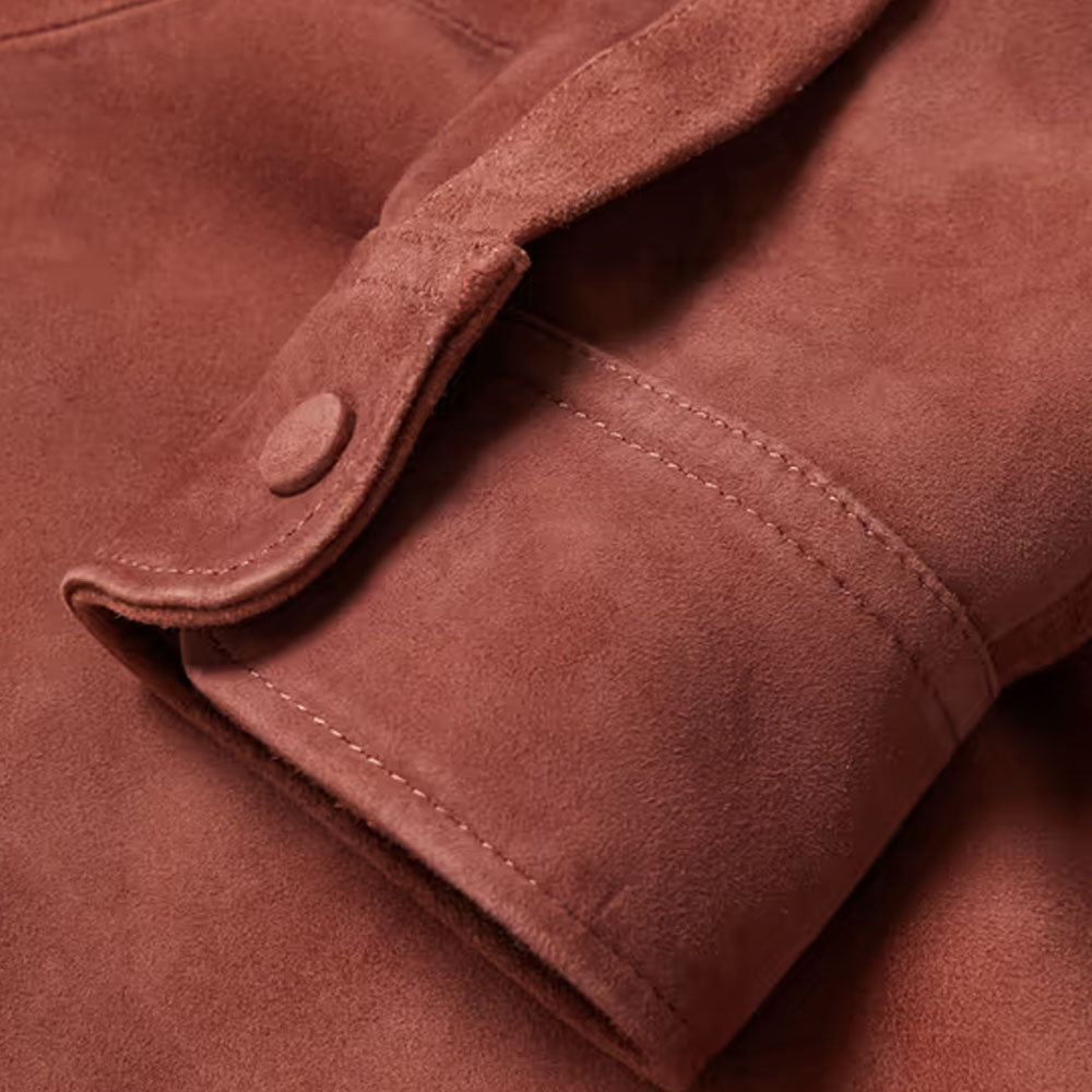 Men's Pink Suede Leather Shirt Jacket
