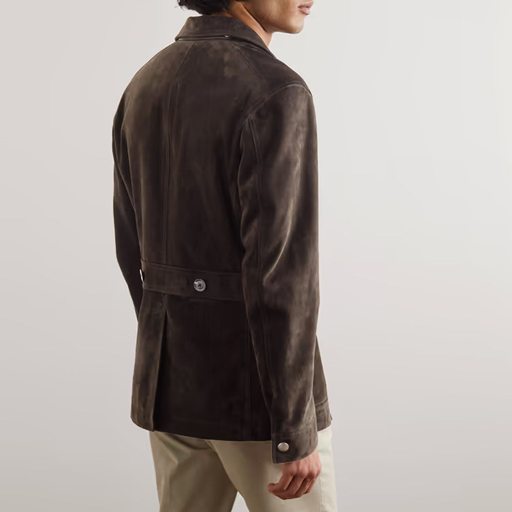 Men Dark Brown Trucker Suede Leather Jacket