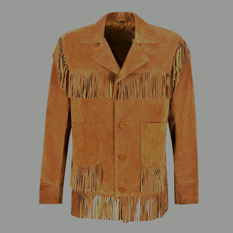 New Mens Sheepskin Western Fringe Real Suede Leather Biker Jacket