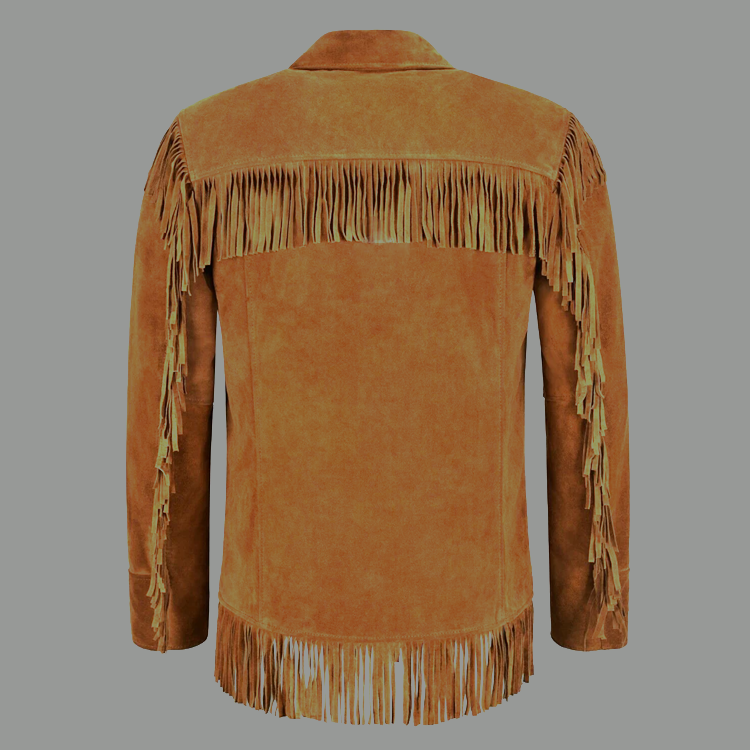 New Mens Sheepskin Western Fringe Real Suede Leather Biker Jacket