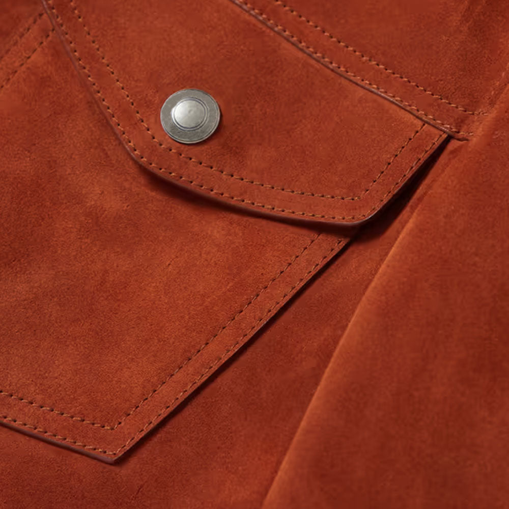 Men Sheepskin Red Trucker Leather Jacket
