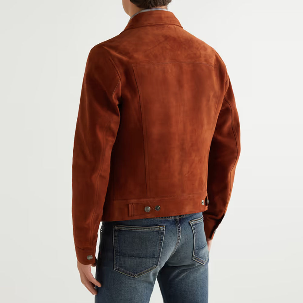 Men Sheepskin Red Suede Leather Jacket