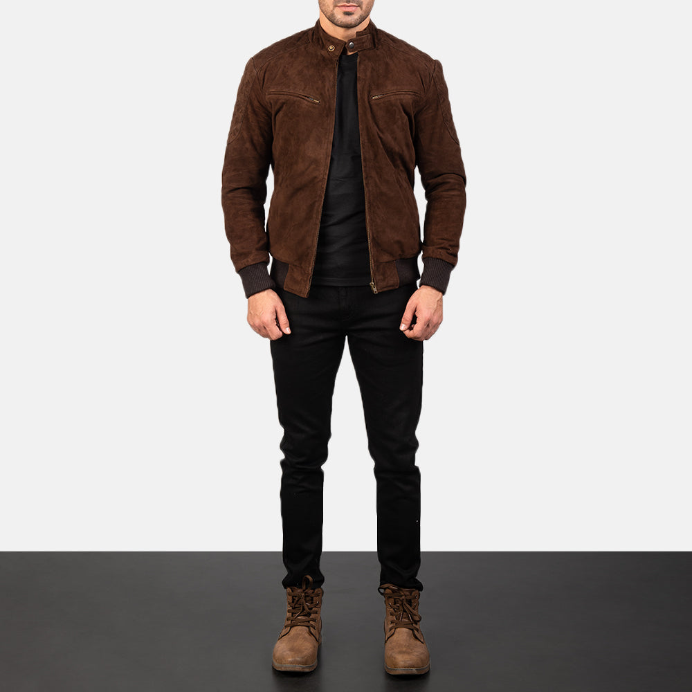 Men’s Cowboy Lambskin Suede Leather Bomber Jacket