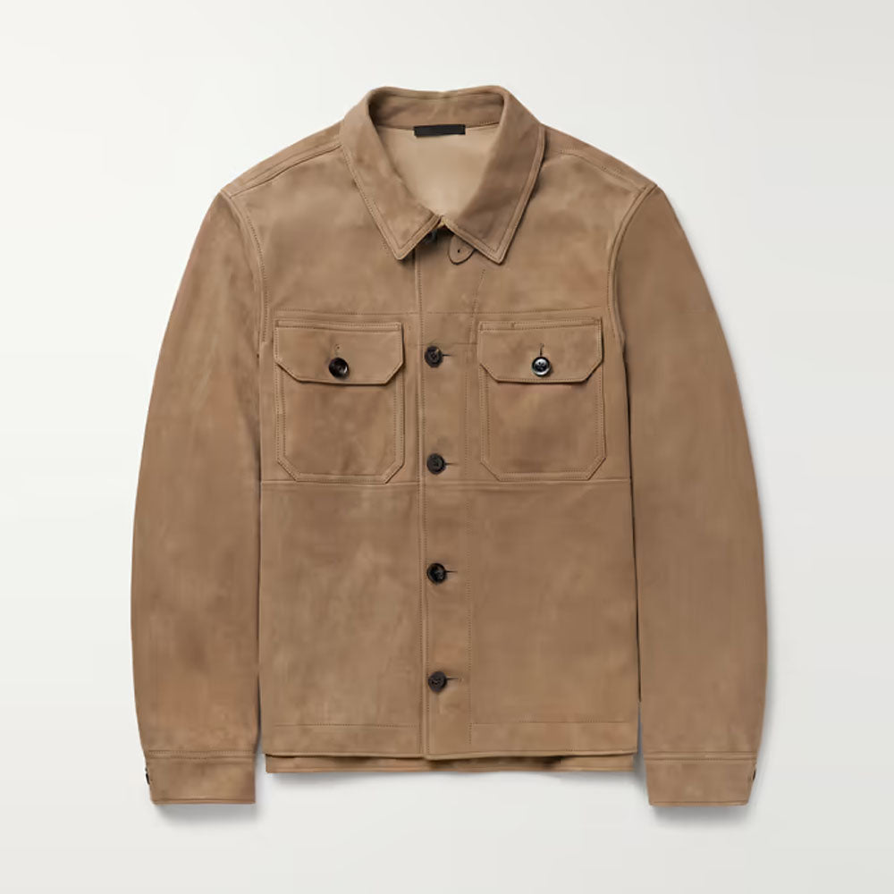 Men's Leather Brown Suede Sheepskin Trucker Jacket
