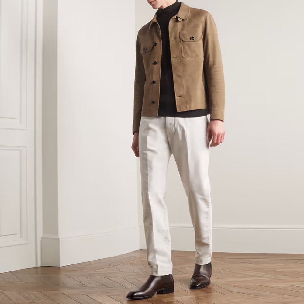 Men's Leather Brown Suede Sheepskin Jacket