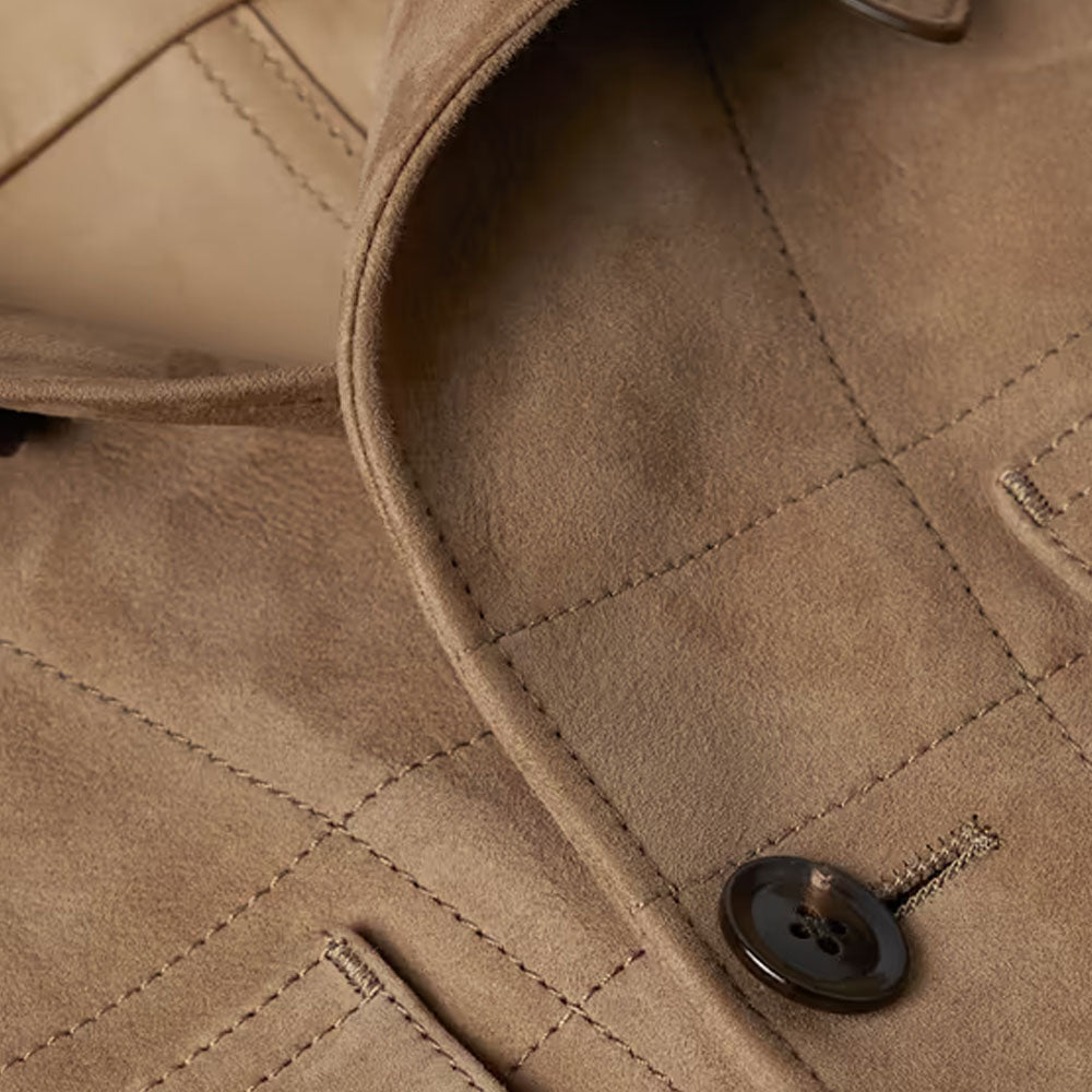 Leather Brown Suede Sheepskin Trucker Jacket