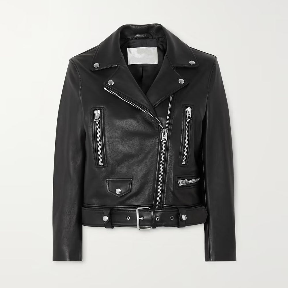 Women Black Sheepskin Motorbike Riding Leather Biker Jacket