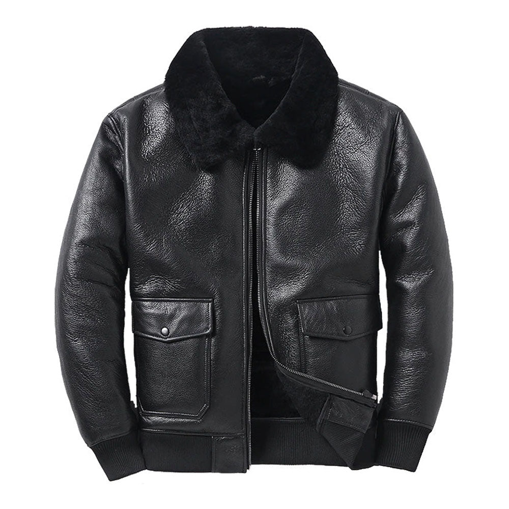 Men Aviator Flight B3 Airforce RAF Pilot Black Shearling Leather Jacket