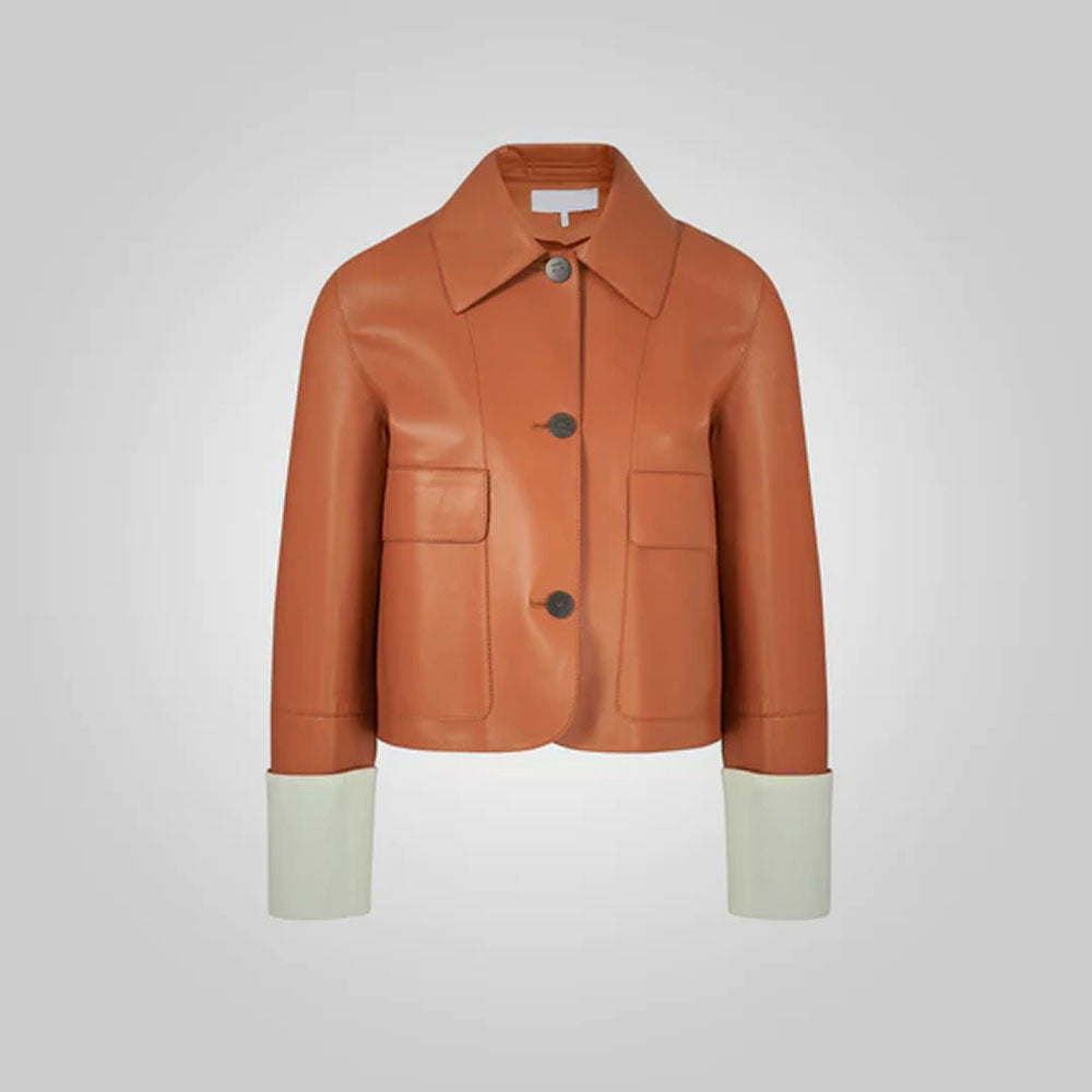 Brown Designer Women Lambskin Leather Jacket