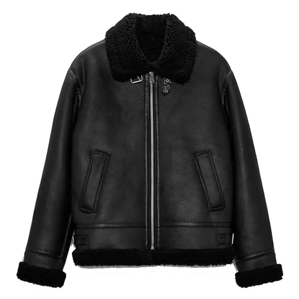 Men's Sheepskin Flying B3 RAF Aviator Black Fur Shearling Leather Jacket