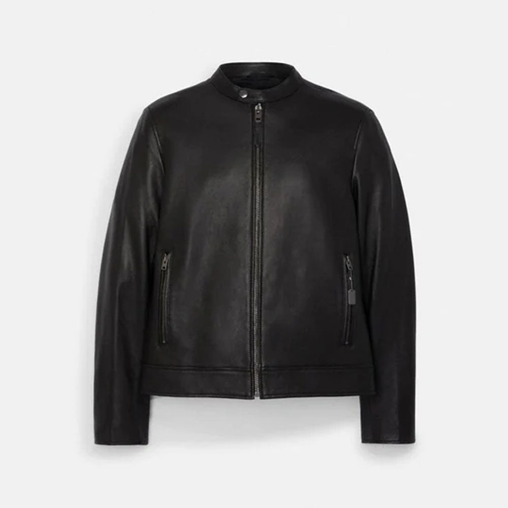Men's Sheepskin Racer Black Biker Leather Jacket