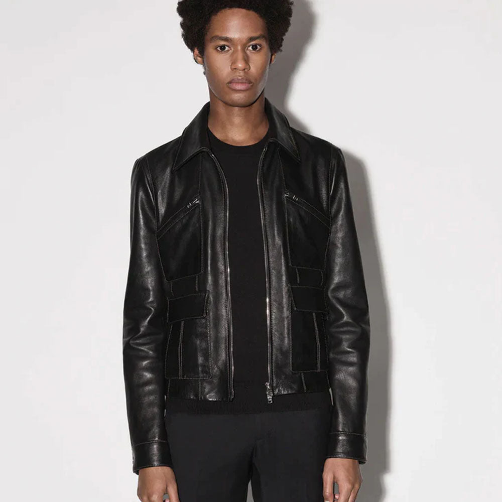 Men Sheepskin Trucker Genuine Leather Jacket