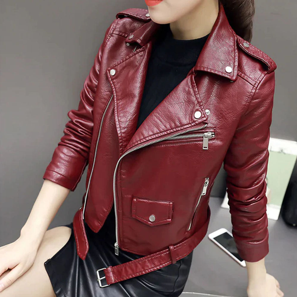 Women Styled Red Sheepskin Leather Jacket