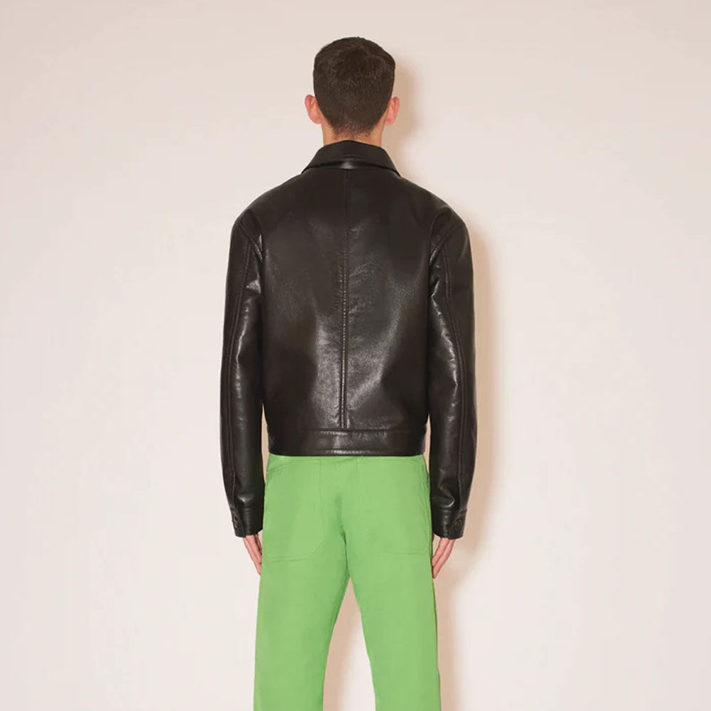 Sheepskin Trucker Style Black Leather Jacket