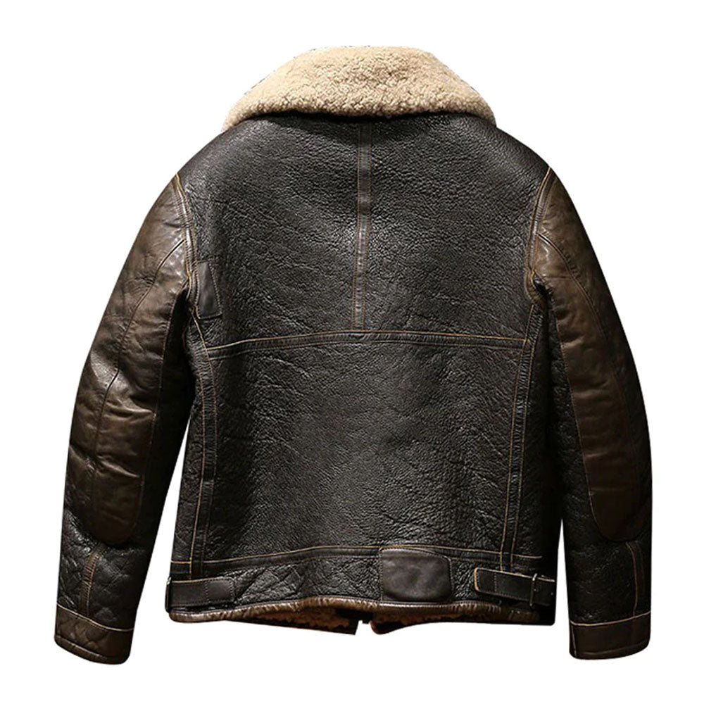 Men Sheepskin Bomber Flight Military Airforce Shearling Leather Jacket