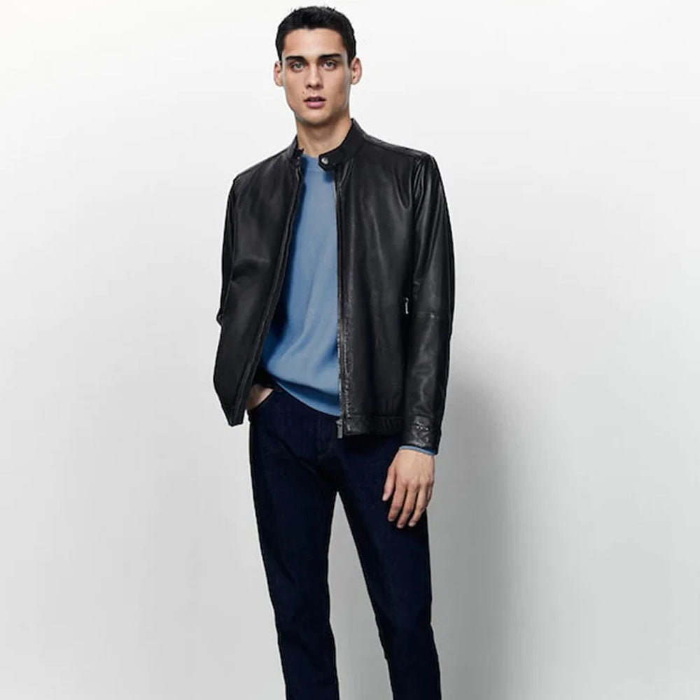 Plane Biker Black Leather Jacket
