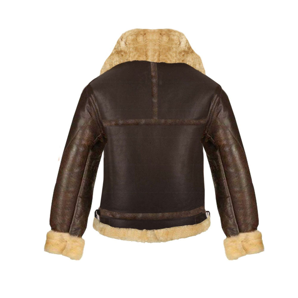 Men Aviator Fur B3 Bomber Flight Shearling Leather Jacket
