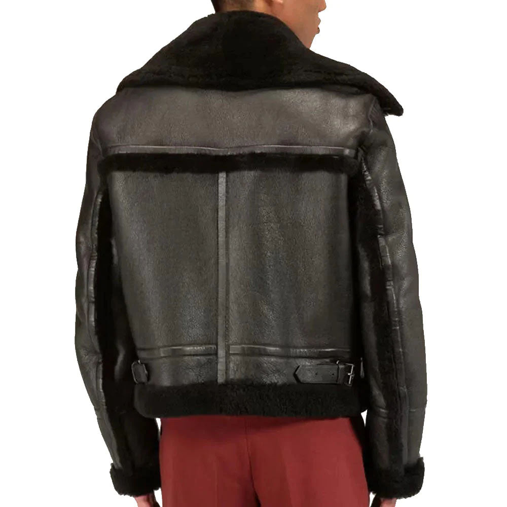 Men Aviator Bomber Sheepskin Shearling Leather Jacket