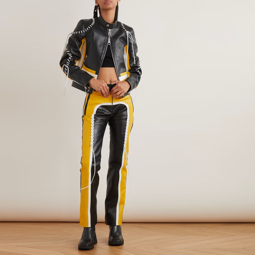 Women Black Sheepskin Motorcycle Riding Leather Jacket