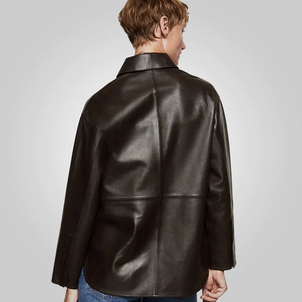 Shirt Styled Women Brown Sheepskin Leather Jacket