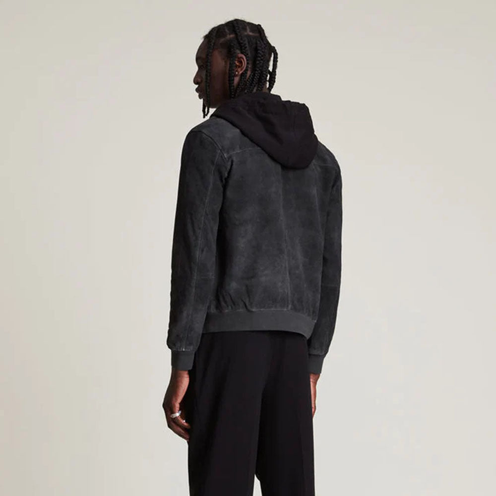 Men's Hooded Suede Leather Bomber Jacket