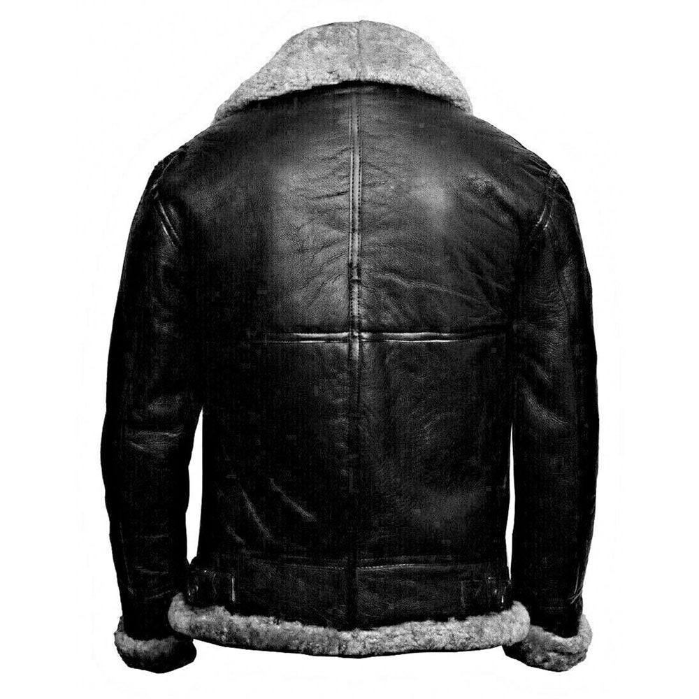 Sheepskin B3 Bomber Grey Fur Airforce Shearling Leather Jacket