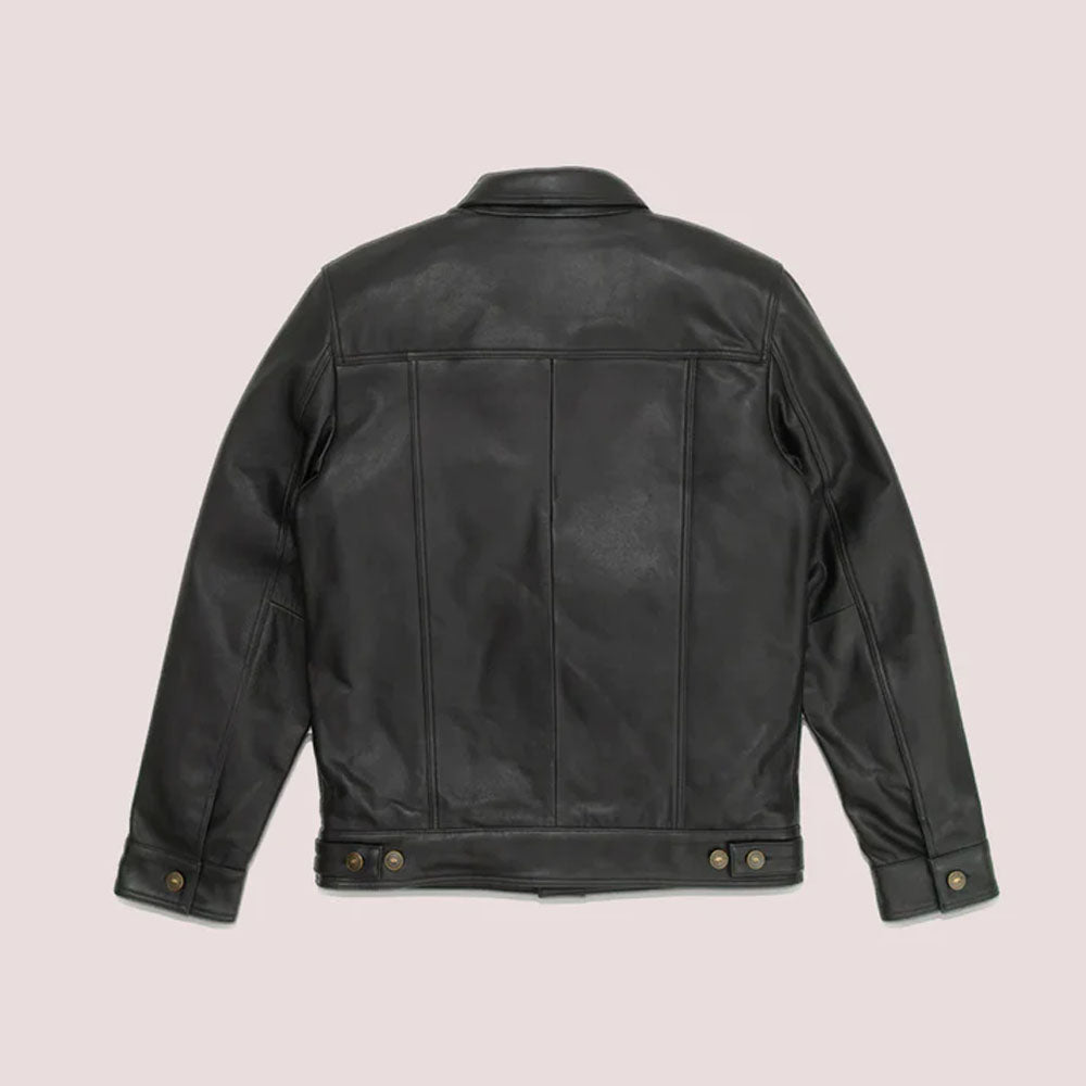 Men Sheepskin Motorcycle Rugged Style Black Leather Jacket