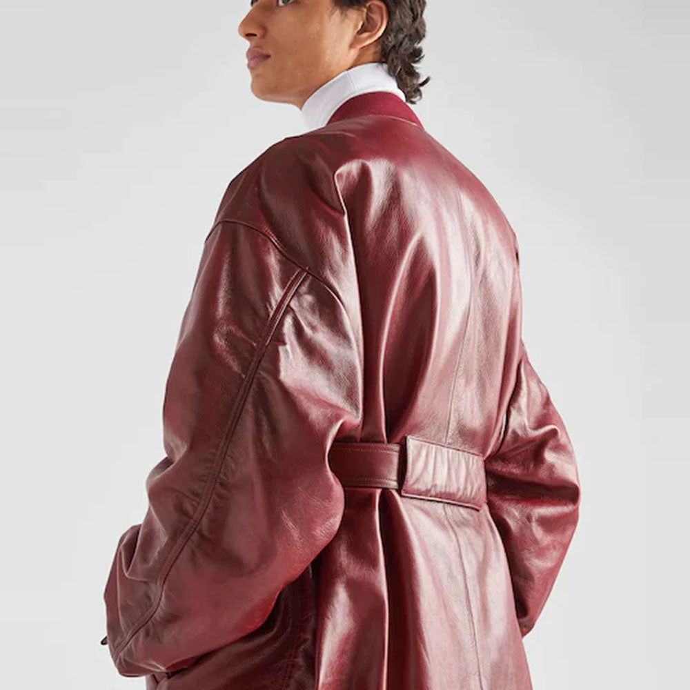 Women Red Bomber Goatskin Oversized Leather Jacket