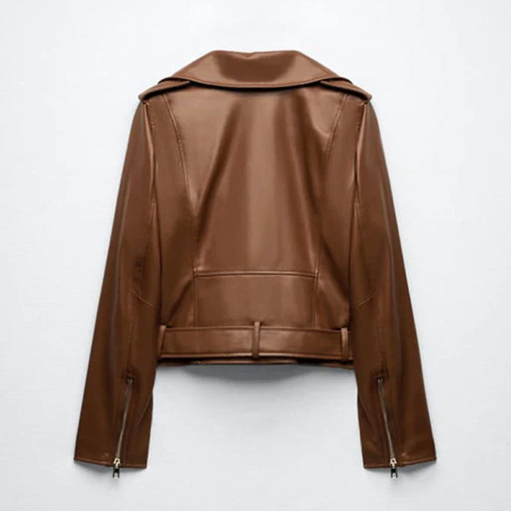 Women Biker Motorcycle Sheepskin Leather Jacket