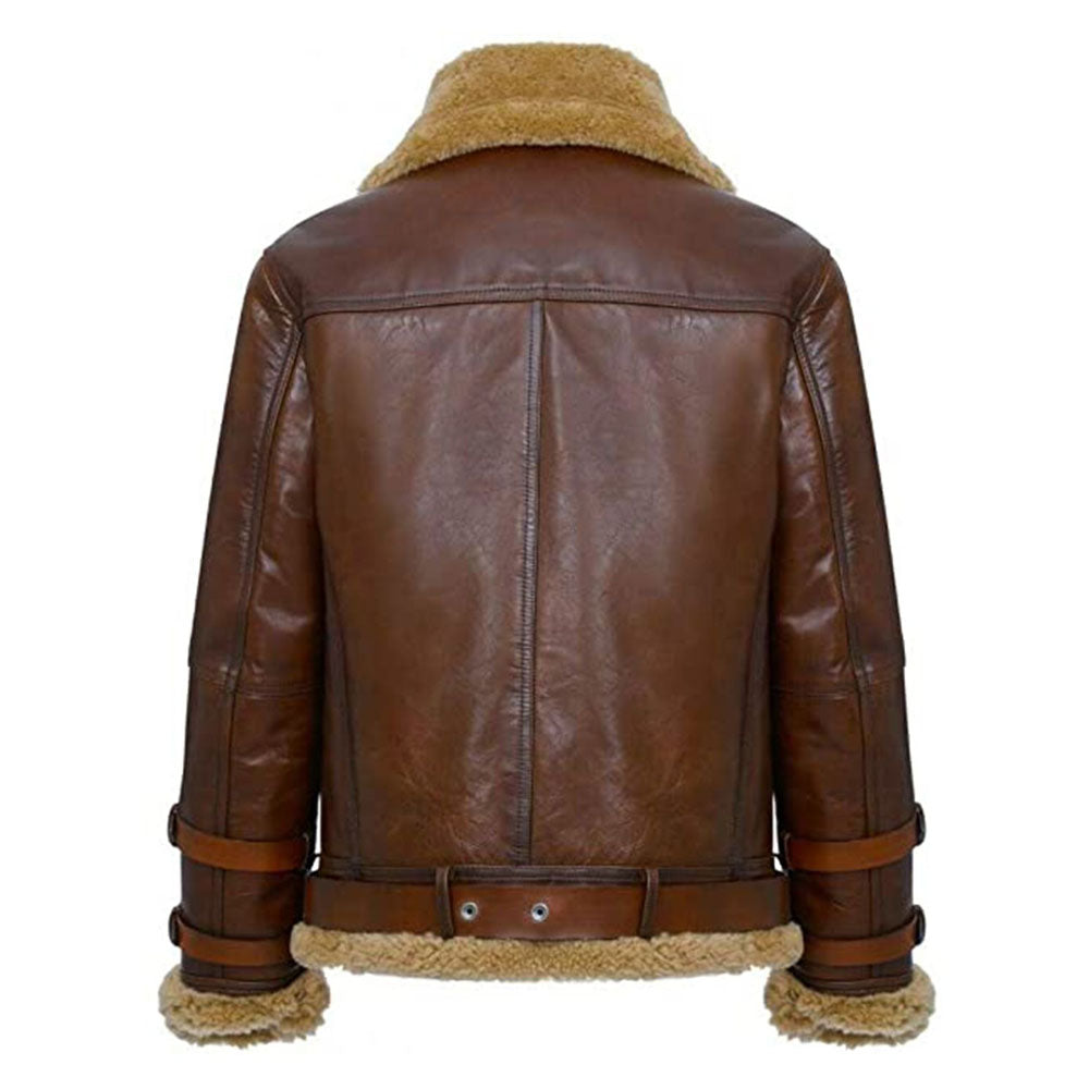 Men Aviator Flight Sheepskin Pilot B3 Bomber Shearling Leather Jacket