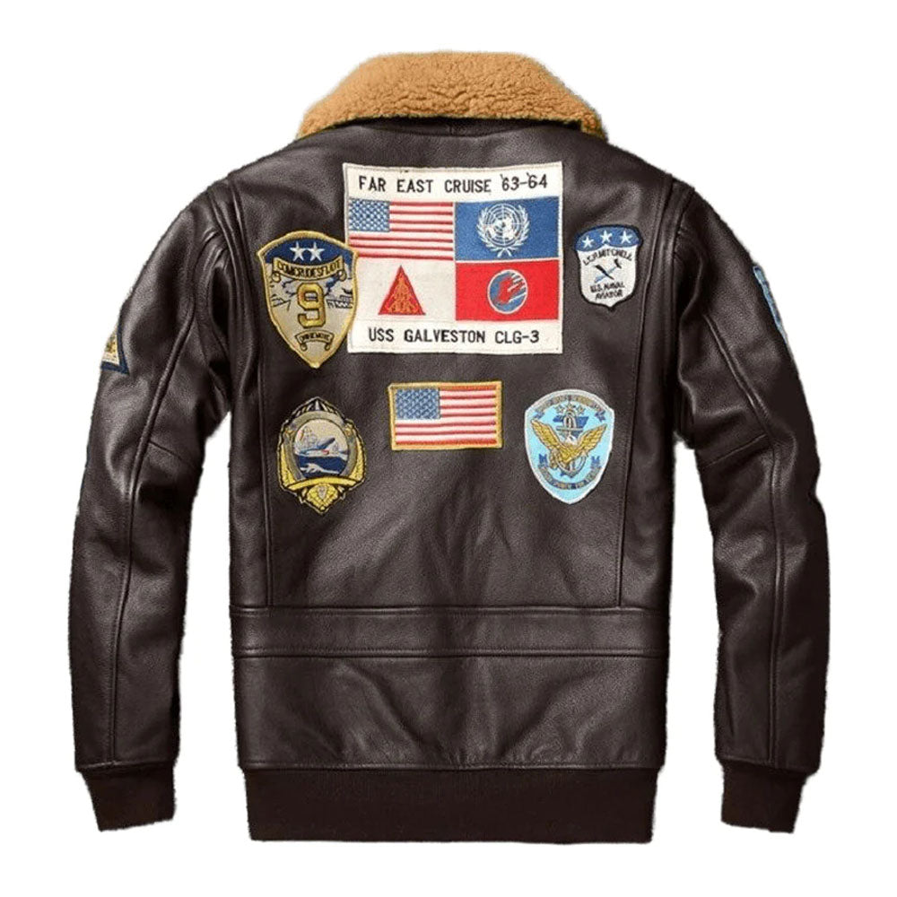 Men Airforce Pilot RAF Fur Collar Sheepskin Shearling Leather Jacket