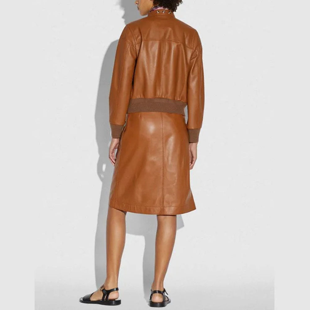 Brown Biker Goatskin Women Leather Jacket