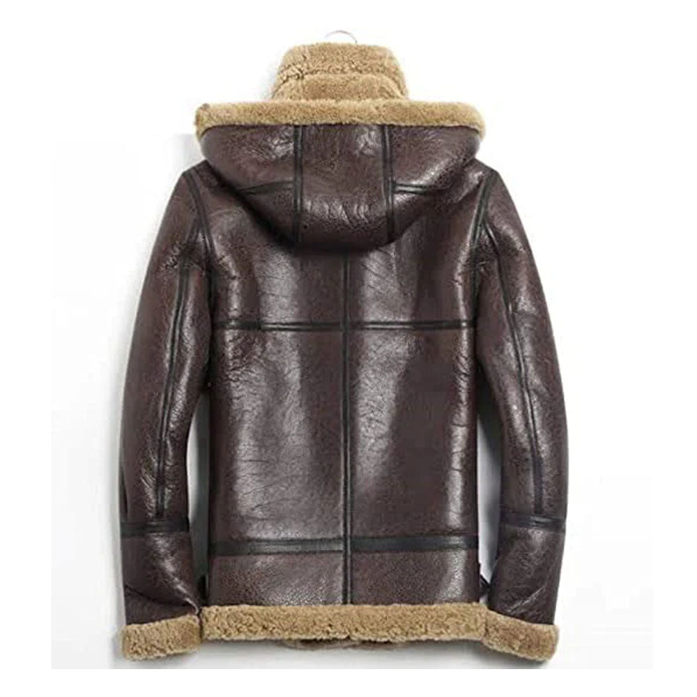 Men Aviator RAF Flying Sheepskin Hoddie Shearling Leather Jacket